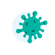 An illustration of a cartoonish cold or flu germ.