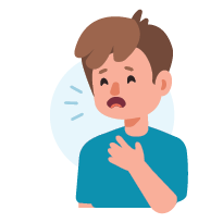 An illustration depicting a character with a distressed expression, clutching their chest and gasping for air.